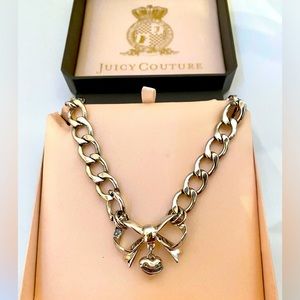 Juicy Couture Silver Bow Heart Necklace. 16”-18”.